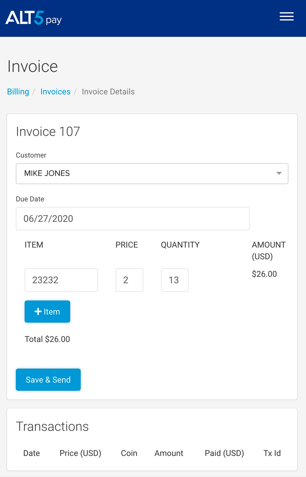 Email Billing Invoice with ALT 5 Pay